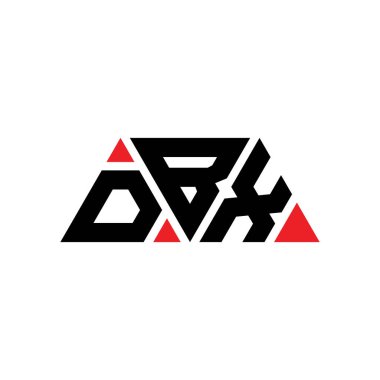 Üçgen şekilli DBX üçgen harf logosu tasarımı. DBX üçgen logo tasarımı monogramı. Kırmızı renkli DBX üçgen vektör şablonu. DBX üçgen logosu Basit, Zarif ve Lüks Logo. DBX