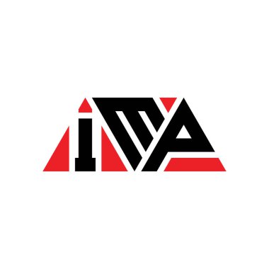 Üçgen şekilli IMP üçgen harf logosu tasarımı. IMP üçgen logo tasarımı monogramı. Kırmızı renkli IMP üçgen vektör logo şablonu. IMP üçgen logosu Basit, Zarif ve Lüks Logo. IMP