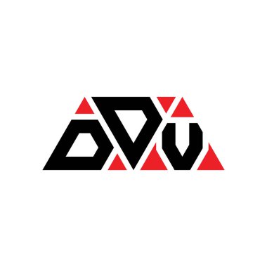 Üçgen şekilli DDV üçgen harf logosu tasarımı. DDV üçgen logo tasarımı monogramı. Kırmızı renkli DDV üçgen vektör logo şablonu. DDV üçgen logosu Basit, Zarif ve Lüks Logo. DDV