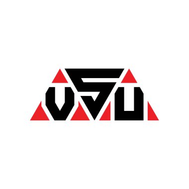 Üçgen şekilli VSU üçgen harf logosu tasarımı. VSU üçgen logo tasarımı monogramı. Kırmızı renkli VSU üçgen vektör şablonu. VSU üçgen logosu Basit, Zarif ve Lüks Logo. VSU