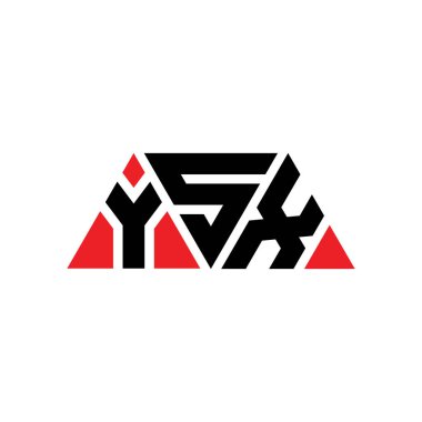 Üçgen şekilli YSX üçgen harf logosu tasarımı. YSX üçgen logo tasarımı monogramı. Kırmızı renkli YSX üçgen vektör şablonu. YSX üçgen logosu Basit, Zarif ve Lüks Logo. YSX
