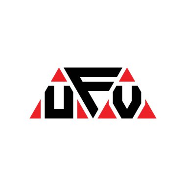 Üçgen şekilli UFV üçgen harf logosu tasarımı. UFV üçgen logo tasarımı monogramı. Kırmızı renkli UFV üçgen vektör logo şablonu. UFV üçgen logosu Basit, Zarif ve Lüks Logo. UFV