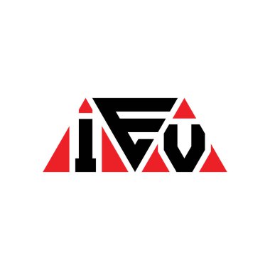 Üçgen şekilli IEV üçgen harf logosu tasarımı. IEV üçgen logo tasarımı monogramı. Kırmızı renkli IEV üçgen vektör logo şablonu. IEV üçgen logosu Basit, Zarif ve Lüks Logo. IEV