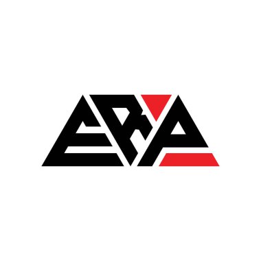 Üçgen şekilli ERP üçgen harf logosu tasarımı. ERP üçgen logo tasarımı monogramı. Kırmızı renkli ERP üçgen vektör logo şablonu. ERP üçgen logosu Basit, Zarif ve Lüks Logo. ERP