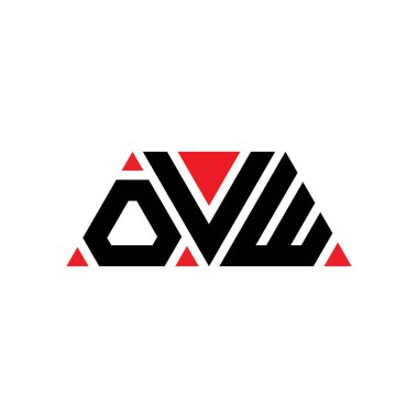 Üçgen şekilli OVW üçgen harf logosu tasarımı. OVW üçgen logo tasarımı monogramı. Kırmızı renkli OVW üçgen vektör şablonu. OVW üçgen logosu Basit, Zarif ve Lüks Logo. OVW