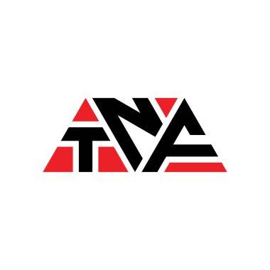 Üçgen şekilli TNF üçgen harf logosu tasarımı. TNF üçgen logo tasarımı monogramı. Kırmızı renkli TNF üçgen vektör şablonu. TNF üçgen logosu Basit, Zarif ve Lüks Logo. TNF