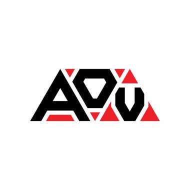 Üçgen şekilli AOV üçgen harf logosu tasarımı. AOV üçgen logo tasarımı monogramı. Kırmızı renkli AOV üçgen vektör logo şablonu. AOV üçgen logosu Basit, Zarif ve Lüks Logo. AOV