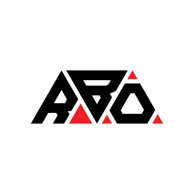 Üçgen şekilli RBO üçgen harf logosu tasarımı. RBO üçgen logo tasarımı monogramı. Kırmızı renkli RBO üçgen vektör şablonu. RBO üçgen logosu Basit, Zarif ve Lüks Logo. RBO