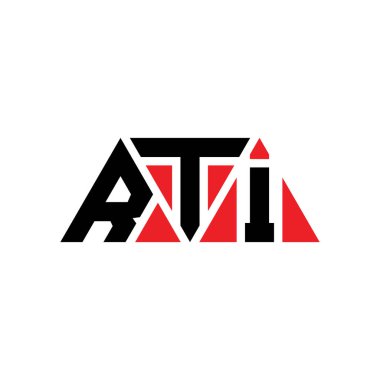 Üçgen şekilli RTI üçgen harf logosu tasarımı. RTI üçgen logo tasarımı monogramı. Kırmızı renkli RTI üçgen vektör logo şablonu. RTI üçgen logosu Basit, Zarif ve Lüks Logo. RTI