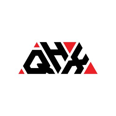 Üçgen şekilli QHX üçgen harf logosu tasarımı. QHX üçgen logo tasarımı monogramı. Kırmızı renkli QHX üçgen vektör şablonu. QHX üçgen logosu Basit, Zarif ve Lüks Logo. QHX