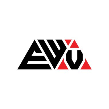 Üçgen şekilli EWV üçgen harf logosu tasarımı. EWV üçgen logo tasarımı monogramı. Kırmızı renkli EWV üçgen vektör logo şablonu. EWV üçgen logosu Basit, Zarif ve Lüks Logo. EWV