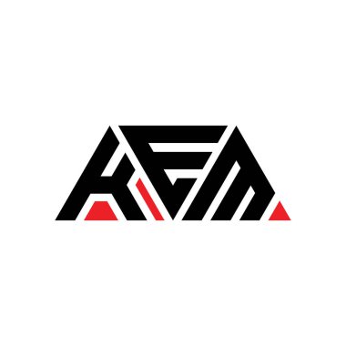 Üçgen şekilli KEM üçgen harf logosu tasarımı. KEM üçgen logo tasarımı monogramı. Kırmızı renkli KEM üçgen vektör şablonu. KEM üçgen logosu Basit, Zarif ve Lüks Logo. KEM