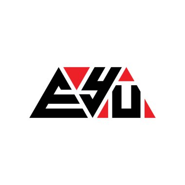 Üçgen şekilli EYU üçgen harf logosu tasarımı. EYU üçgen logo tasarımı monogramı. Kırmızı renkli EYU üçgen vektör şablonu. EYU üçgen logosu Basit, Zarif ve Lüks Logo. EYU
