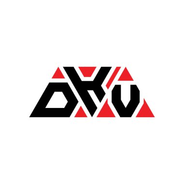 Üçgen şekilli DKV üçgen harf logosu tasarımı. DKV üçgen logo tasarımı monogramı. Kırmızı renkli DKV üçgen vektör şablonu. DKV üçgen logosu Basit, Zarif ve Lüks Logo. DKV