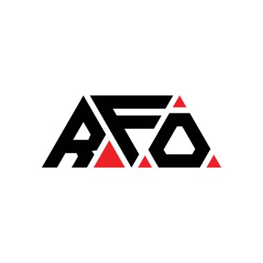 Üçgen şekilli RFO üçgeni harf logosu tasarımı. RFO üçgeni logo tasarımı monogramı. Kırmızı renkli RFO üçgen vektör logosu şablonu. RFO üçgen logosu Basit, Zarif ve Lüks Logo. RFO