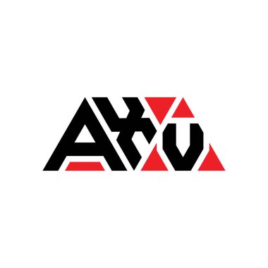 Üçgen şekilli AXV üçgen harf logosu tasarımı. AXV üçgen logo tasarımı monogramı. Kırmızı renkli AXV üçgen vektör şablonu. AXV üçgen logosu Basit, Zarif ve Lüks Logo. AXV