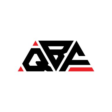 Üçgen şekilli QBF üçgen harf logosu tasarımı. QBF üçgen logo tasarımı monogramı. Kırmızı renkli QBF üçgen vektör şablonu. QBF üçgen logosu Basit, Zarif ve Lüks Logo. QBF