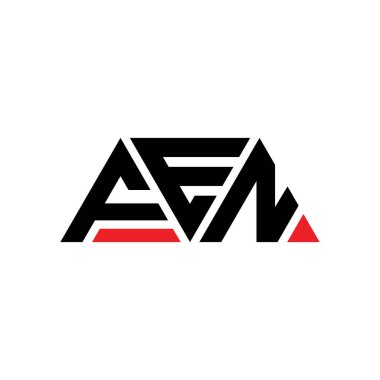 Üçgen şekilli FEN üçgen harf logosu tasarımı. FEN üçgen logo tasarımı monogramı. Kırmızı renkli FEN üçgen vektör logo şablonu. FEN üçgen logosu Basit, Zarif ve Lüks Logo. FEN