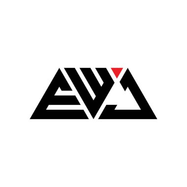 Üçgen şekilli EWJ üçgen harf logosu tasarımı. EWJ üçgen logo tasarımı monogramı. Kırmızı renkli EWJ üçgen vektör logo şablonu. EWJ üçgen logosu Basit, Zarif ve Lüks Logo. EWJ