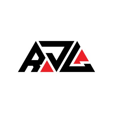 Üçgen şekilli RJL üçgen harf logosu tasarımı. RJL üçgen logo tasarımı monogramı. Kırmızı renkli RJL üçgen vektör logo şablonu. RJL üçgen logosu Basit, Zarif ve Lüks Logo. RJL