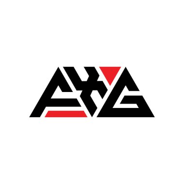 Üçgen şekilli FXG üçgen harf logosu tasarımı. FXG üçgen logo tasarımı monogramı. Kırmızı renkli FXG üçgen vektör şablonu. FXG üçgen logosu Basit, Zarif ve Lüks Logo. FXG