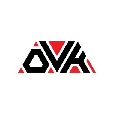 Üçgen şekilli OVK üçgen harf logosu tasarımı. OVK üçgen logo tasarımı monogramı. Kırmızı renkli OVK üçgen vektör şablonu. OVK üçgen logosu Basit, Zarif ve Lüks Logo. Tamam.