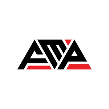 Üçgen şekilli FMP üçgen harf logosu tasarımı. FMP üçgen logo tasarımı monogramı. Kırmızı renkli FMP üçgen vektör logo şablonu. FMP üçgen logosu Basit, Zarif ve Lüks Logo. FMP