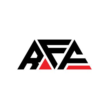Üçgen şekilli RFF üçgen harf logosu tasarımı. RFF üçgen logo tasarımı monogramı. Kırmızı renkli RFF üçgen vektör logosu şablonu. RFF üçgen logosu Basit, Zarif ve Lüks Logo. RFF