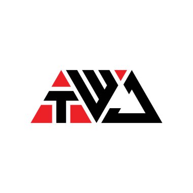 Üçgen şekilli TWJ üçgen harf logosu tasarımı. TWJ üçgen logo tasarımı monogramı. Kırmızı renkli TWJ üçgen vektör şablonu. TWJ üçgen logosu Basit, Zarif ve Lüks Logo. TWJ