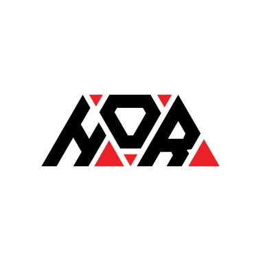 Üçgen şekilli HOR üçgen harf logosu tasarımı. HOR üçgen logo tasarımı monogramı. Kırmızı renkli HOR üçgen vektör logo şablonu. HOR üçgen logosu Basit, Zarif ve Lüks Logo. HOR