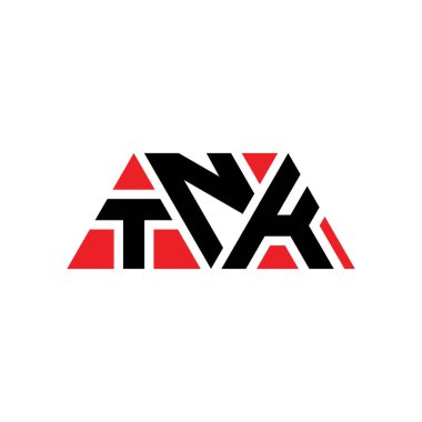 Üçgen şekilli TNK üçgen harf logosu tasarımı. TNK üçgen logo tasarımı monogramı. Kırmızı renkli TNK üçgen vektör şablonu. TNK üçgen logosu Basit, Zarif ve Lüks Logo. TNK