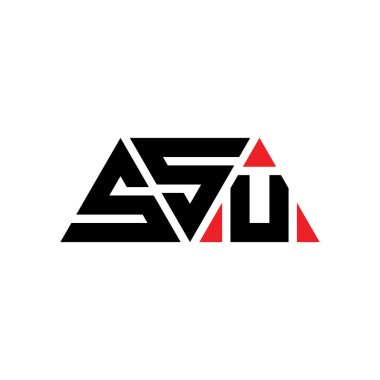 Üçgen şekilli SSU üçgen harf logosu tasarımı. SSU üçgen logo tasarımı monogramı. SSU üçgen logo şablonu kırmızı renkte. SSU üçgen logosu. Basit, zarif ve lüks logo. SSU