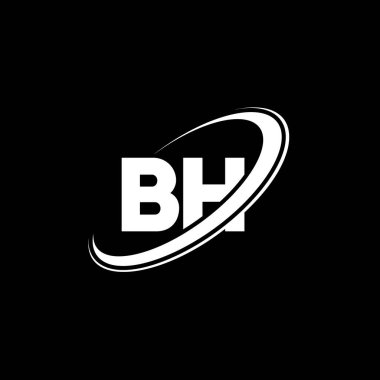 BH B H harfi logo tasarımı. İlk harf BH bağlı daire büyük harfli monogram logo kırmızı ve mavi. BH logosu, B H tasarımı. Bh, b h