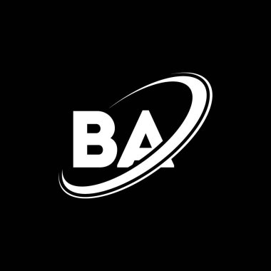 BA B A harf logosu tasarımı. İlk harf BA bağlı daire büyük harfli monogram logo kırmızı ve mavi. BA logosu, B A tasarımı. ba, b a