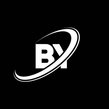 B Y harfli logo tasarımı. İlk harf ile bağlı daire büyük harf monogram logosu kırmızı ve mavi. Logoyla, B Y tasarımı. Çeviri: nazo82