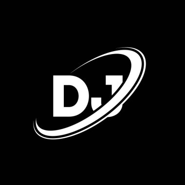 DJ D J harf logosu tasarımı. İlk harf DJ bağlı daire büyük harf monogram logo kırmızı ve mavi. DJ logosu, D-J tasarımı. DJ, d j