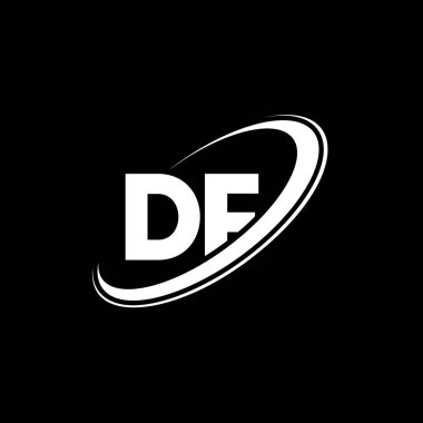 DF D harf logosu tasarımı. İlk harf DF bağlı daire büyük harfli monogram logo kırmızı ve mavi. DF logosu, DF tasarımı. df, d.