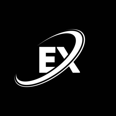 EX E X harfli logo tasarımı. İlk harf EX bağlantılı daire büyük harfli monogram logo kırmızı ve mavi. EX logosu, E-X tasarımı. x, e x