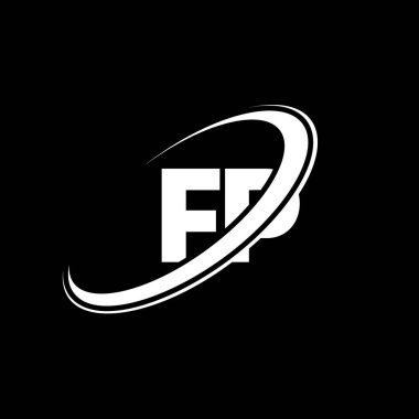 FP F P harfi logo tasarımı. İlk harf FP bağlı daire büyük harf monogram logosu kırmızı ve mavi. FP logosu, F P tasarımı. fp, f p, F & P