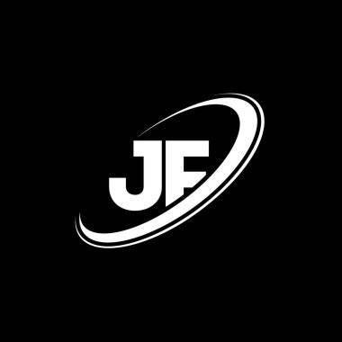 JF J harf logosu tasarımı. İlk harf JF bağlı daire büyük harf monogram logo beyaz renk. JF logosu, J F tasarımı. jf, j f