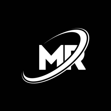 MR M harfi logo tasarımı. İlk harf MR bağlantılı daire büyük harfli monogram logo kırmızı ve mavi. MR logosu, MR tasarımı. Bay...