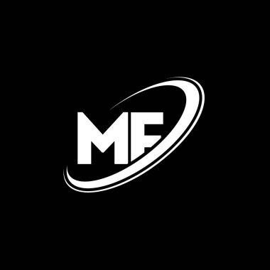 MF F harfli logo tasarımı. İlk harf MF bağlı daire büyük harfli monogram logo kırmızı ve mavi. MF logosu, MF tasarımı. MF, M