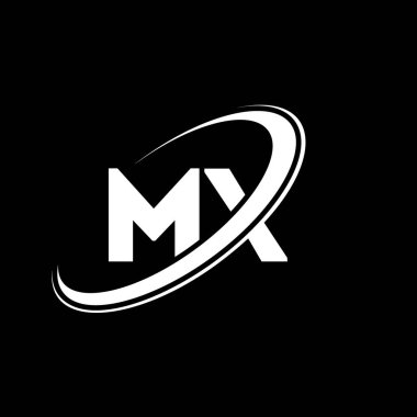 MX M X harfi logo tasarımı. İlk harf MX bağlı daire büyük harfli monogram logo kırmızı ve mavi. MX logosu, M-X tasarımı. mx, m x