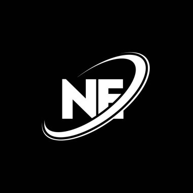 NE N E harf logosu tasarımı. İlk harf NE bağlı daire büyük harfli monogram logo kırmızı ve mavi. NE logosu, E tasarımı. Ne, ne?