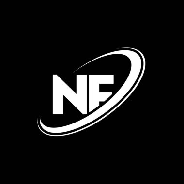 NF N harfi logo tasarımı. İlk harf NF bağlı daire büyük harfli monogram logo kırmızı ve mavi. NF logosu, NF tasarımı. Hayır, hayır.