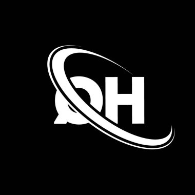 QH logo. Q H design. White QH letter. QH/Q H letter logo design. Initial letter QH linked circle uppercase monogram logo.	