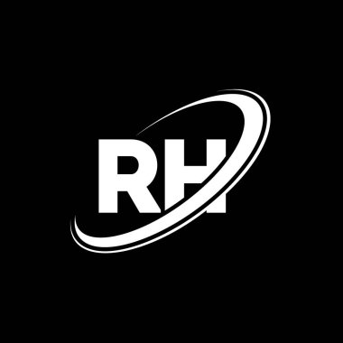RH R H harfi logo tasarımı. İlk harf RH bağlı daire büyük harfli monogram logo kırmızı ve mavi. RH logosu, R H tasarımı. Rh, r