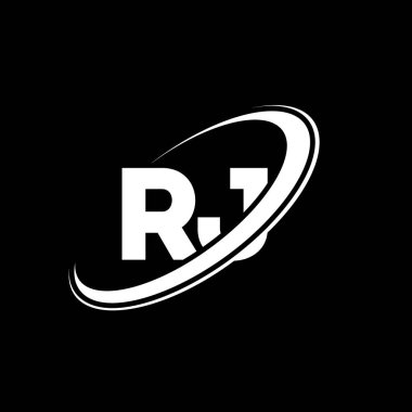 RJ R J harfli logo tasarımı. İlk harf RJ bağlı daire büyük harfli monogram logo kırmızı ve mavi. RJ logosu, R J tasarımı. rj, r j