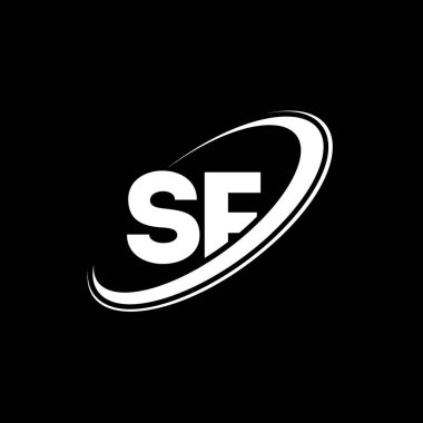 SF S F harfi logo tasarımı. İlk harf SF bağlı daire büyük harfli monogram logo kırmızı ve mavi. SF logosu, S F tasarımı. Evet, doğru.