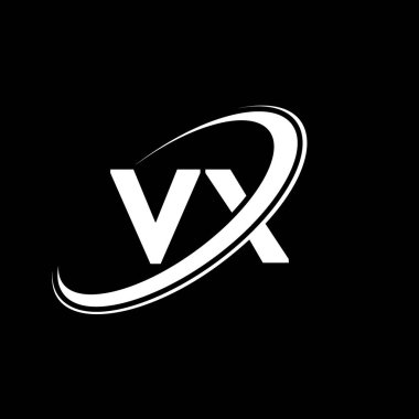 VX V X harfli logo tasarımı. İlk harf VX bağlı daire büyük harfli monogram logo kırmızı ve mavi. VX logosu, V X tasarımı. vx, vx